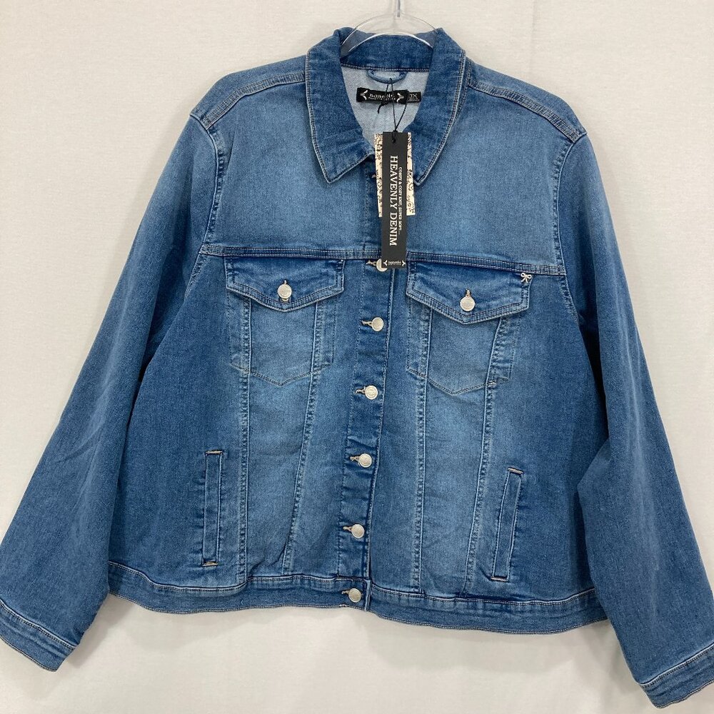 New Nanette Lepore Denim Jacket size 3X Blue Medium‎ Wash Stretch Comfy Casual